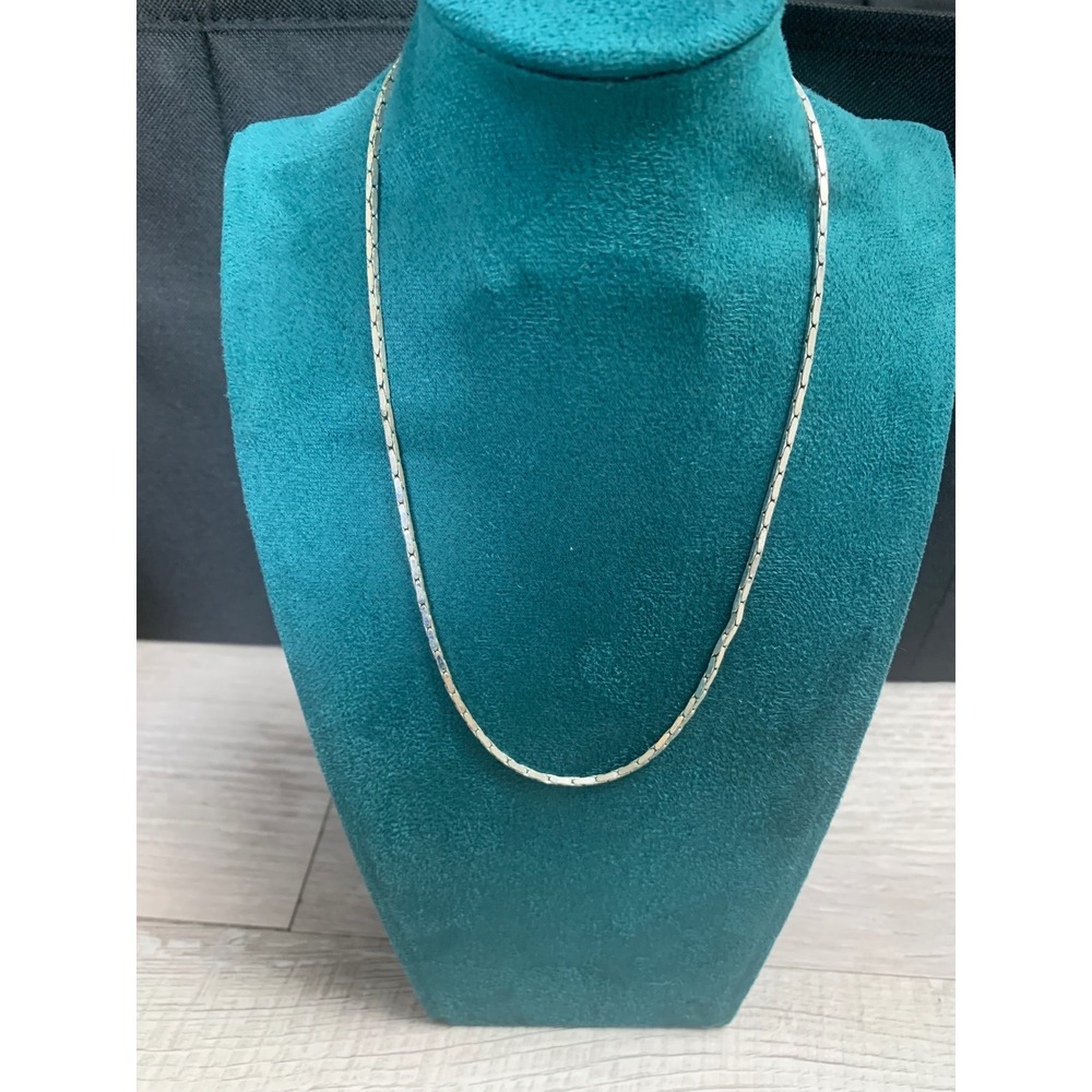 Vintage Silver Tone Flat Link Chain Necklace 17 Inch Classic Minimalist 3145